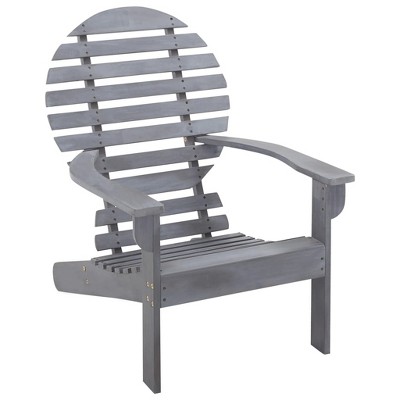 vidaXL Solid Acacia Wood Adirondack Chair in Gray Color - Weather-resistant Outdoor Garden Furniture with High Backrest, Wide Arms, and Contoured Seat