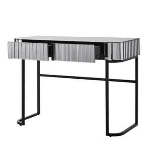 Gulches 39" Mirrored Makeup Vanity Table with Stainless Steel Base,,Versatile Desk for Bedroom and Office, Gray - 1 of 4