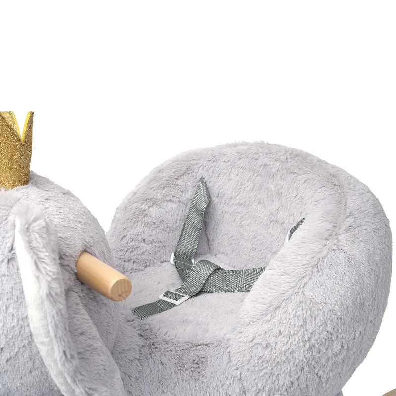 Manhattan Toy Plush Elephant Wooden Rocking Toy with Crown, Adjustable Seat Belt and Wooden Hand Grips, 4 of 9
