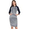 Women 3/4 Sleeve Stripe Pocket Knee Length Slim Pullover Hoodie Dress for Women - 2 of 4