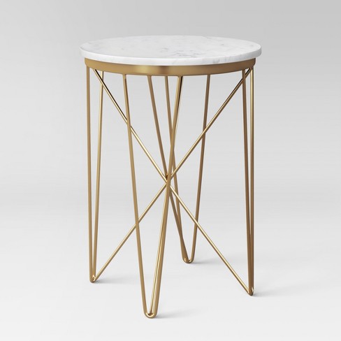 Marble/Gold Gold and Marble Metal Side Table Rutledge & King Britton End Table Round Accent Table Round End Table Gold End Table with Marble Top
