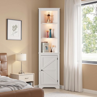 KTMBDW L-Shaped Bookshelves and Bookcases with Doors Floor Standing 5 Shelf Display Storage Shelves 70.9" Tall Bookcase for Home Office, Living Room