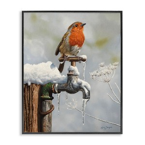Stupell Industries Robin Bird & Winter Scene Black Framed Giclee Art - 1 of 4
