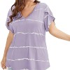 Coolmee Women’s Plus Size Tops Summer Basic V Neck Striped T Shirts Ruffle Short Sleeve Casual Loose Fit Cute Tee Clothes Fashion Outfits 4XL Purple - 3 of 4