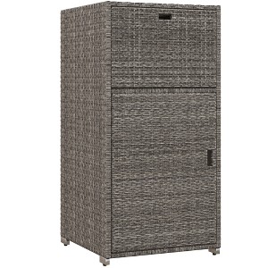 Outsunny Towel Rack & Pool Toy Cabinet / Hot Tub Accessory Storage, Waterproof PE Rattan Cabinet & Drawer for Indoor, Outdoor Swimming Pool - 1 of 4