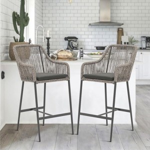 SUGOLD Wicker Bar Stools Set of 2, Patio Outdoor Rattan Bar Height Chairs with Cushions, Armrest and Footrest for Indoor, Garden, Poolside, Lawn, - 1 of 1