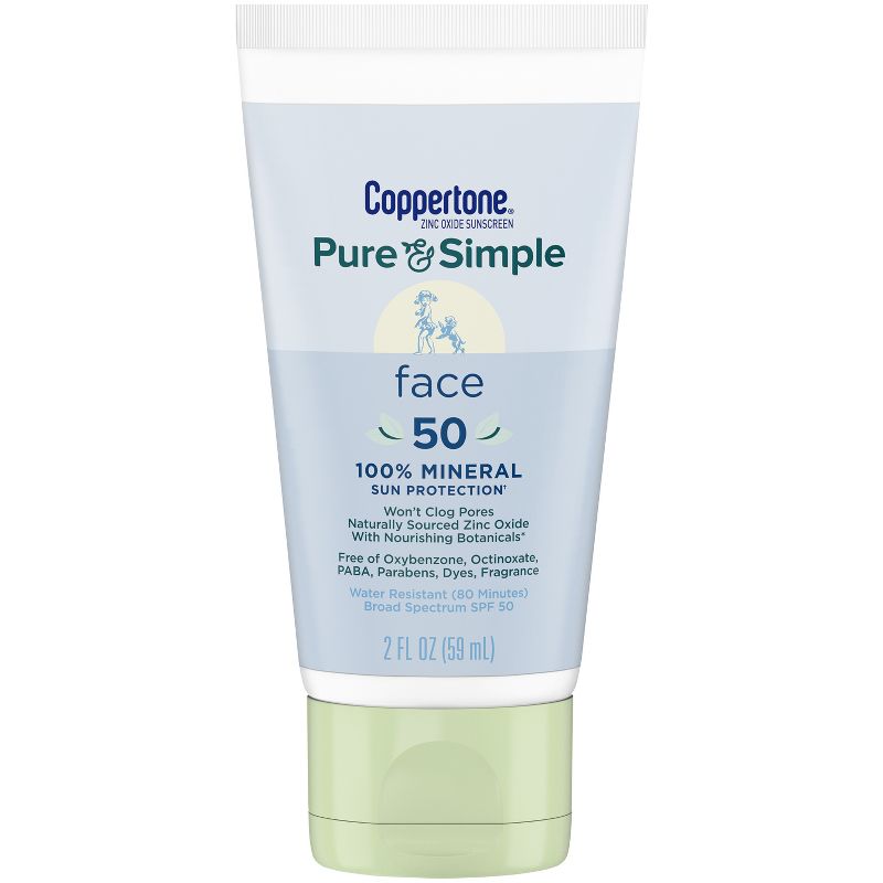 Coppertone Pure and Simple Mineral Face Sunscreen Lotion with Zinc Oxide - SPF 50 - 2 fl oz, 1 of 13