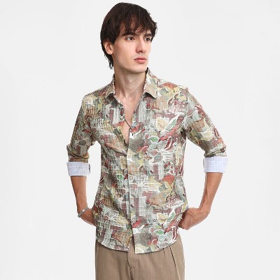 Campus Sutra Men Men's Multicolour Artistic Botanical Shirt