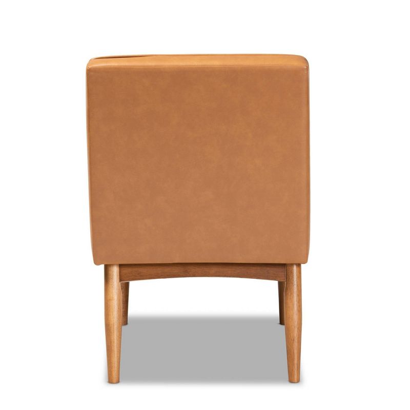 Arvid Mid-Century Faux Leather Upholstered Wood Dining Chair Walnut/Brown - Baxton Studio: Tan, Button Tufted, Tapered Legs, 5 of 10