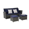 3-Piece PE Rattan Patio Seating Set,Outdoor Patio Set With Thick Cushions,Patio Small Space Chat Set,Sofa And Ottoman -Maison Boucle - 3 of 4