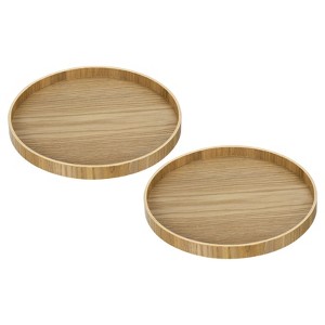 Unique Bargains Round Solid Wood Glaze Treated Non-Slip Kitchen Serving Tray 2 Pcs - 1 of 4