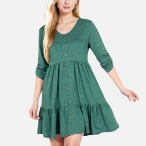 Anna-Kaci Women's V-Neck Button-Front Babydoll Dress with 3/4 Sleeves and Tiered Ruffle Hem - 1 of 4