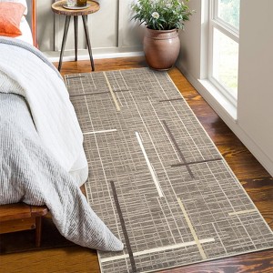 Modern Abstract Runner Rug – Washable Non-Slip Hallway Carpet, Thin Geometric Stripe Indoor Rug - 1 of 4