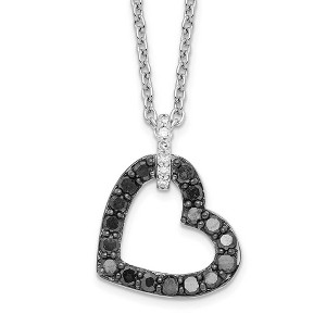 Black Bow Jewelry 1/2 Cttw Black & White Diamond 13mm Heart Necklace in Sterling Silver - 1 of 4
