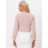 INSPIRE CHIC Women's Elegant Contrast Piping Round Neck Button Front Long Sleeve Tweed Blazer - 3 of 4