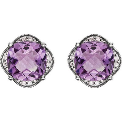 Pompeii3 Large Amethyst & Diamond Vintage 4.25CT Halo Studs Womens Earrings White Gold