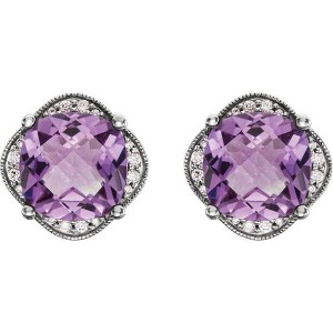 Pompeii3 Large Amethyst & Diamond Vintage 4.25CT Halo Studs Womens Earrings White Gold - 1 of 3