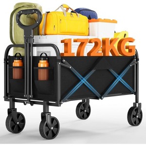Collapsible Folding Wagon Cart, Heavy-Duty 360LBS Capacity, All-Terrain Utility Wagon with 360° Wheels & Cup Holders for Beach, Camping, Garden - 1 of 4