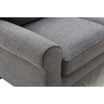 Gray Leather Rolled Arm Loveseat with Pillow Back
