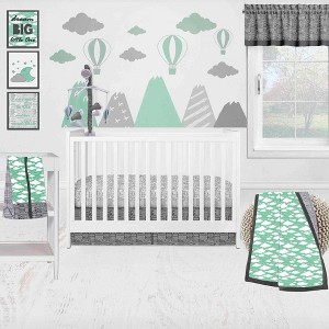 Bacati - Clouds in the City Mint/Gray 10 pc Crib Bedding Set with 2 Crib Fitted Sheets - 1 of 4