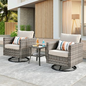 XIZZI Patio Outdoor Swivel Rocking Chairs Set of 2 with Side Table, 3 Pieces PE Rattan Wicker Patio Bistro Set with 360 Degree Rotation Chairs - 1 of 4