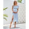 BLUEMING Maternity Sundress Flounce Elastic Neckline Dress Thigh Slit Maxi A-Line Dress - 4 of 4