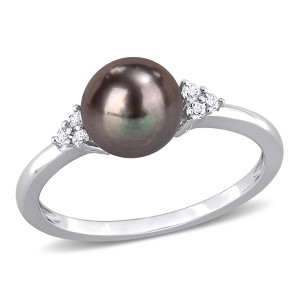 EVERLY JEWELRY | Sterling Silver 1/5 CT TGW White Topaz And 7.5 - 8 MM Black Freshwater Cultured Pearl Fashion Ring - 1 of 4