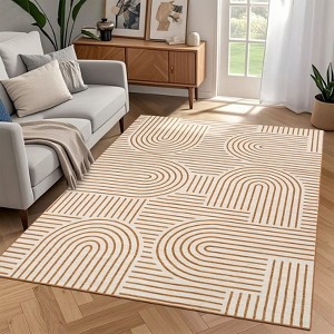 Modern Machine Washable Abstract Area Rug Non Slip Non Shedding Soft Striped Floor Cover Low Pile Foldable Accent Indoor Rug for Living Room Bedroom - 1 of 4
