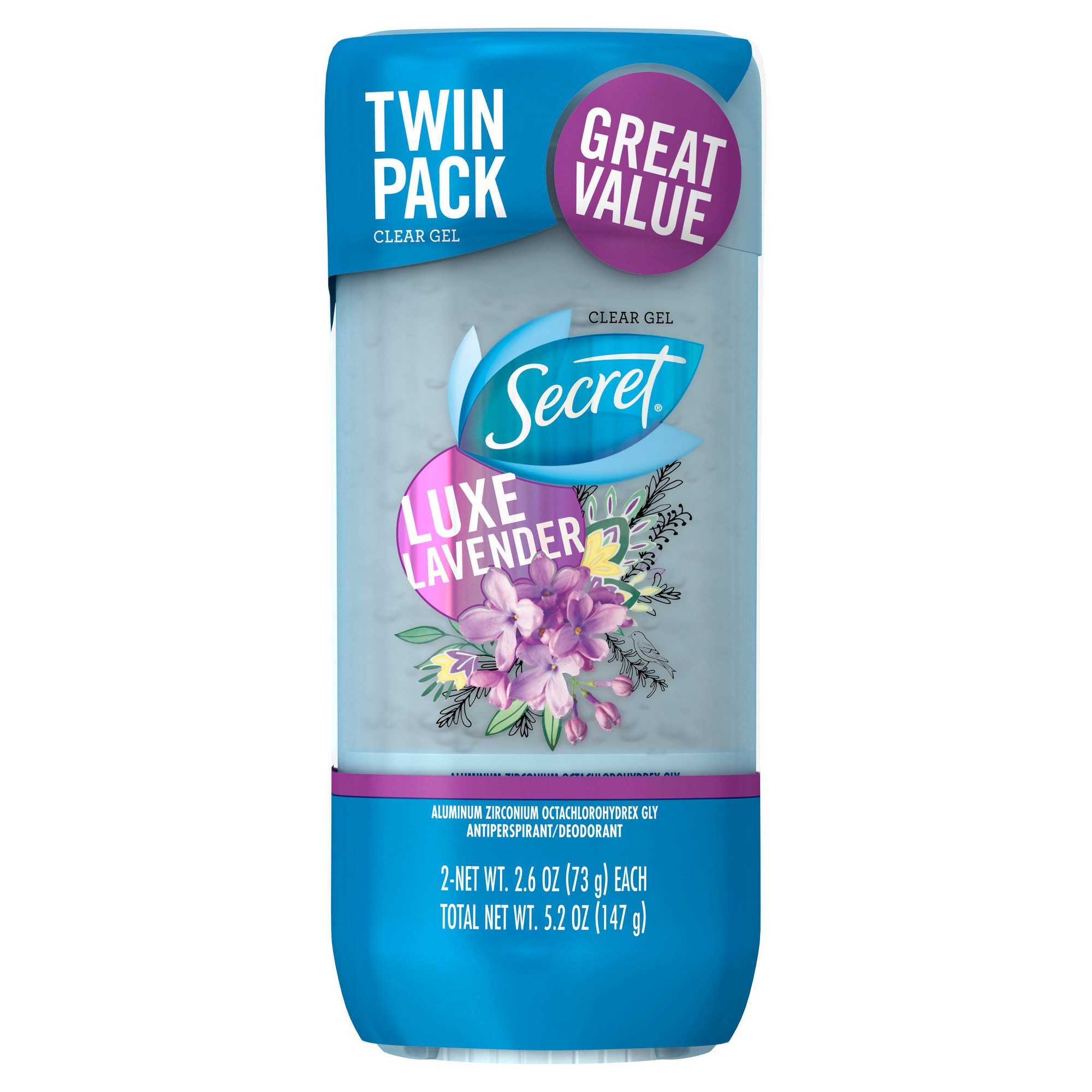 Secret Fresh Antiperspirant and Deodorant Clear Gel Luxe Lavender Twin Pack - 2.6oz