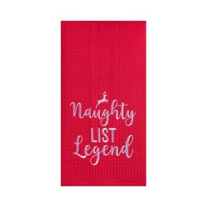C&F Home 27" x 18" Christmas "Naughty List Legend" Sentiment Red Cotton Waffle Woven Kitchen Dish Towel - 1 of 4