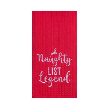 C&F Home 27" x 18" Christmas "Naughty List Legend" Sentiment Red Cotton Waffle Woven Kitchen Dish Towel