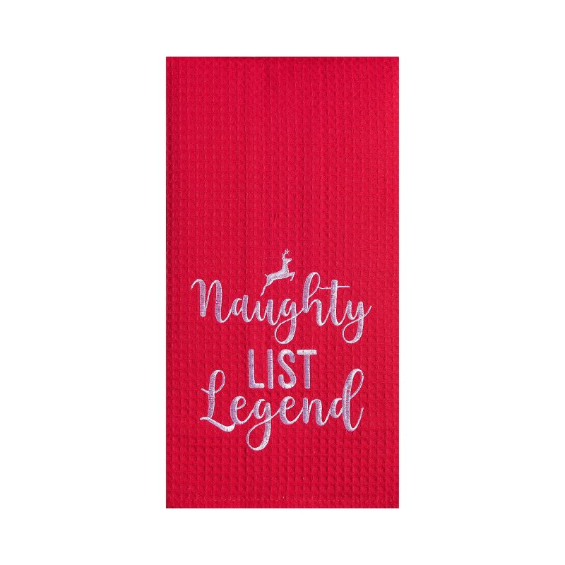 C&F Home 27" x 18" Christmas "Naughty List Legend" Sentiment Red Cotton Waffle Woven Kitchen Dish Towel, 1 of 5
