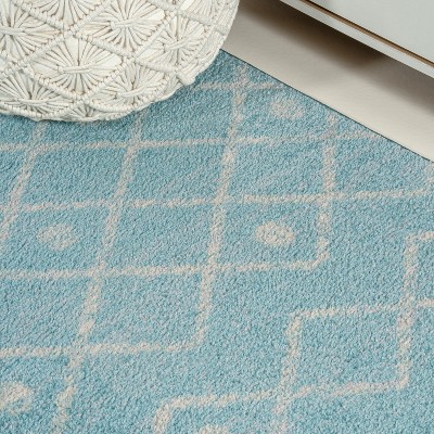 Turquoise and Cream Moroccan Synthetic Area Rug, 5'3" x 7'7"