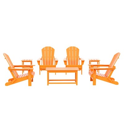 WestinTrends 7 Piece Set Outdoor Folding Adirondack Chairs with Coffee Table Side Table