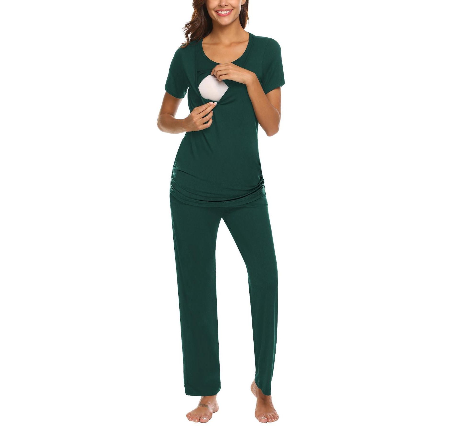 Ekouaer Women Maternity Nursing Pajama Set Breastfeeding Sleepwear Set Short Sleeve Top & Pants Postpartum Pajamas