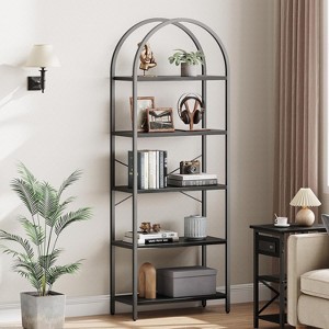 5-Tier Modern Arched Bookshelf – Tall Metal Frame & Wood Shelves for Living Room, Bedroom, or Home Office Storage - 1 of 4