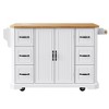 56 inch Kitchen Island with Rubber Wood Veneer Drop Leaf, Power Outlet, 4 Door Shelves, Embossed Vertical Stripe Rolling Kitchen Cart on 4 Wheels - 3 of 4