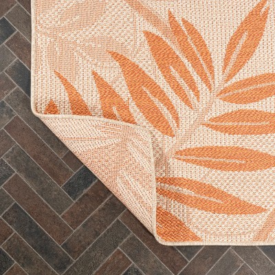 Tropical Palm Leaf Cream/Orange 4' x 6' Indoor/Outdoor Easy-Care Rug