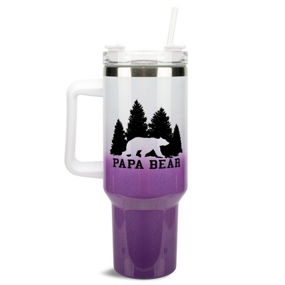 Elanze Designs Papa Bear Forest Trees Dad Grandpa 40 oz. Stainless Steel, Large Water Bottle Coffee Mug, Spill & Leak Resistant, Thermal Travel