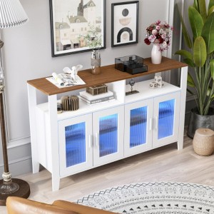 Sideboard Buffet Cabinet With Glass Doors, Kitchen Pantry Cabinet With Tempered Glass Shelf, Coffee Bar Cabinet For Dining Living Room - 1 of 4