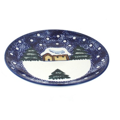 Blue Rose Polish Pottery Winter Forest Dessert Plate