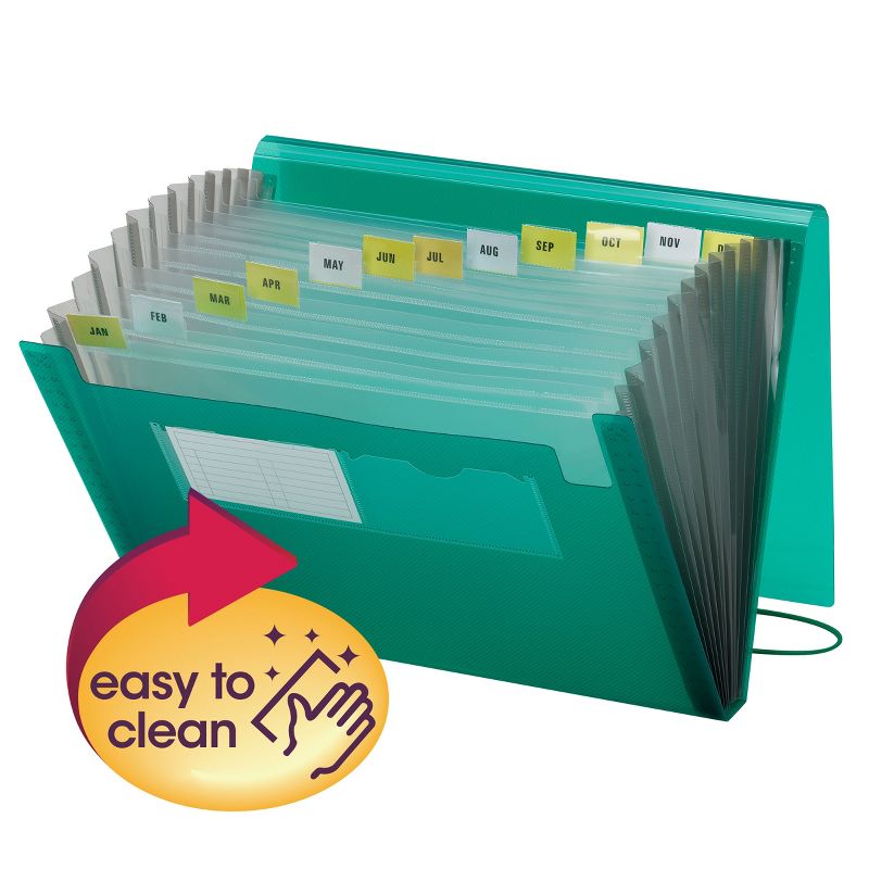 Smead Poly Expanding File, 12 Pockets, Flap and Cord Closure, Letter Size, Green (70878), 2 of 3
