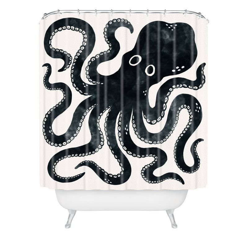Avenie Minoan Octopus Shower Curtain Black - Deny Designs, 1 of 5