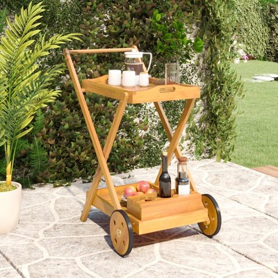 vidaXL Tea Trolley 21.3 in.x34.3 in.x35.4 in. Solid Wood Acacia