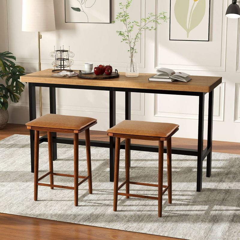 Tangkula 25.5" Barstool Set of 2 Counter Height Dining Stools w/ Removable PU Leather Cushion Brown, 2 of 9