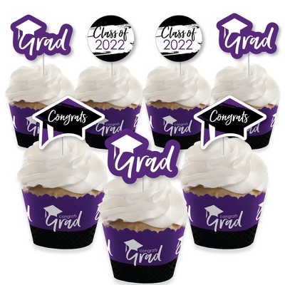 Big Dot of Happiness Purple Grad - Best is Yet to Come - Cupcake Decoration - 2022 Purple Grad Party Cupcake Wrappers and Treat Picks Kit - Set of 24