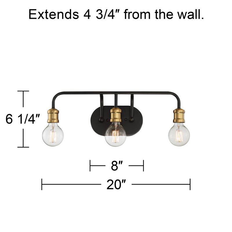 Possini Euro Design Aras Modern Industrial Wall Light Black Brass Gold Metal Hardwire 20" 3-Light Fixture Curving Arm for Bedroom Bathroom Vanity, 4 of 10