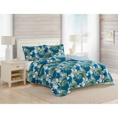 Coastal Breeze King-Size Reversible Cotton Quilt Set in Blue