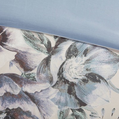 Maddy Blue Floral Cotton King/Cal King Duvet Cover Set