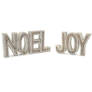 Beaded Wood Noel and Joy Sentiment Decor – Polyresin Holiday Set of 2 by Melrose - 1 of 3